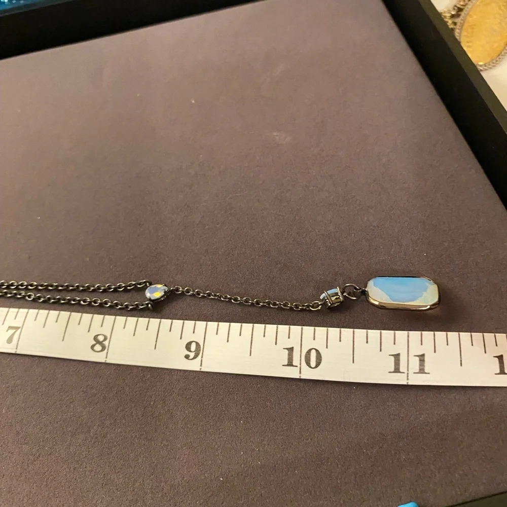 Women's signed Suen Black Chain Lariat Necklace with Opalescent Pendant - Picture 6 of 8